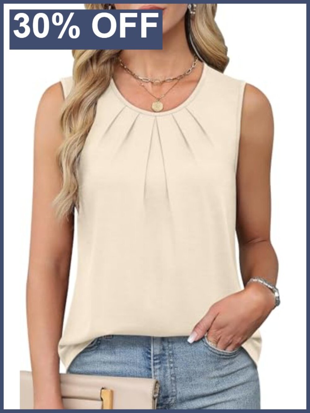 Womens Business Casual Pleated Front Tank Top Flowy Sleeveless